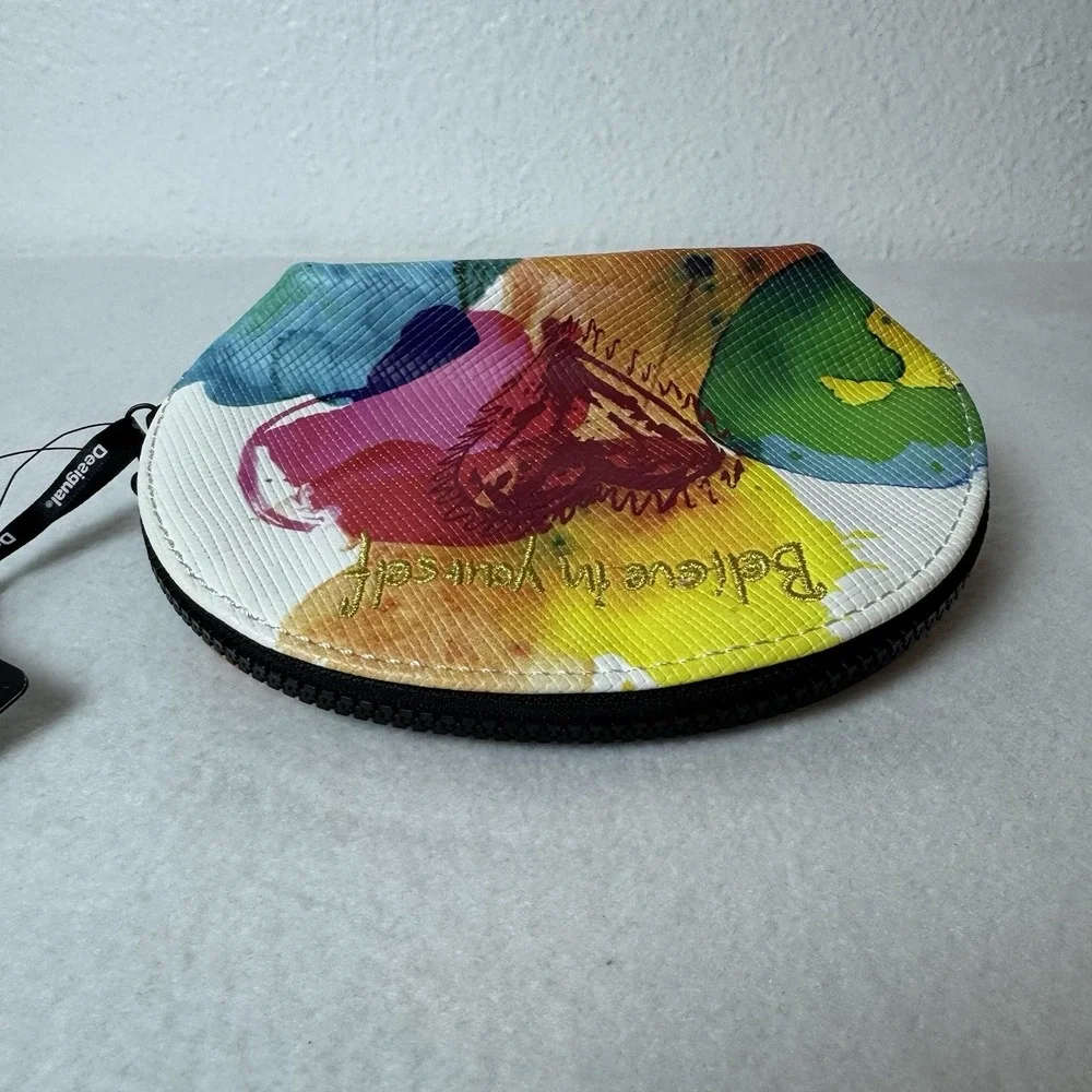 New Desigual Make-up Bag Toiletry Embroidered Believe In Yourself Pouch Colorful